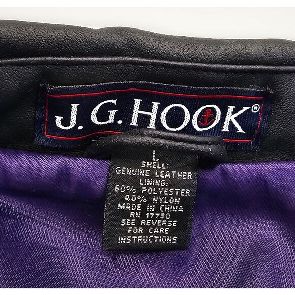 Vintage J.G. Hook Black Leather Jacket Button Up Lined Women's L - Picture 6 of 6